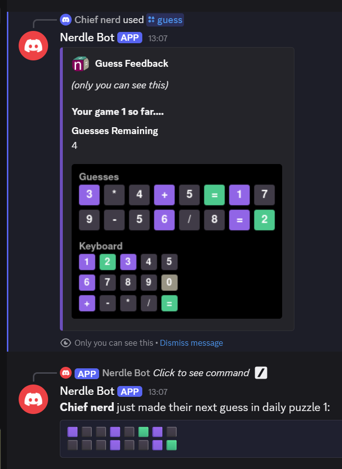 Nerdle Discord Bot in action